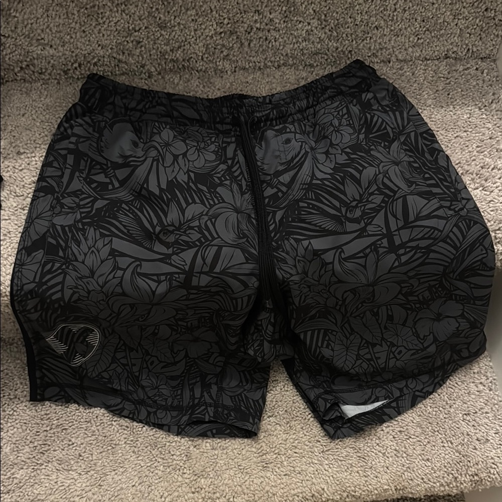 Black Floral Athletic Shorts